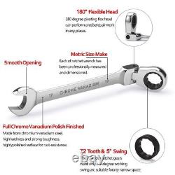 Ratcheting Wrench Set Flex-head Metric Double End Combination Gear Spanner Tools