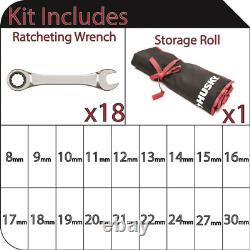 Ratcheting Wrench Set Metric Master Combination Chrome Finish 18-Piece