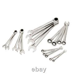 Ratcheting Wrench Set Metric Master Combination Chrome Finish 18-Piece