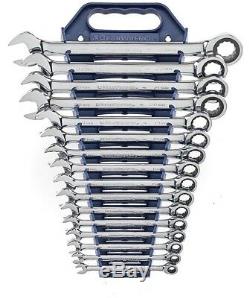 Ratcheting Wrench Set Metric Master Combination Chrome Finish Reliable 16-Piece