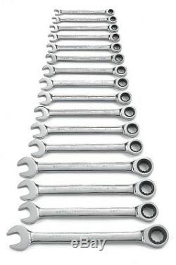 Ratcheting Wrench Set Metric Master Combination Chrome Finish Reliable 16-Piece