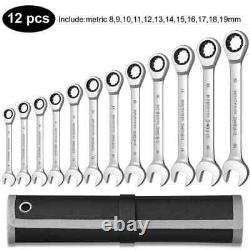 Ratcheting Wrench Set, Ratchet Combination Wrenches CR-V Gear Ring Spanner Set