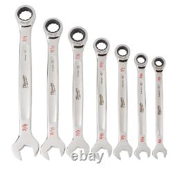 Ratcheting Wrench Set SAE Combination Open End Mechanics Hand Tools 7 Piece Kit