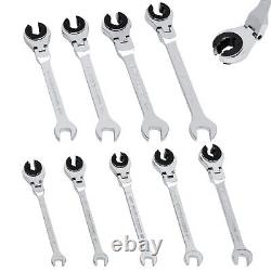 Ratcheting Wrench Set with Flex-Head and Open End, 180° Metric Tubing Combina
