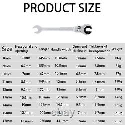Ratcheting Wrench Set with Flex-Head and Open End, 180° Metric Tubing Combina
