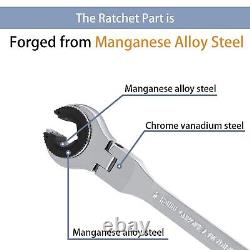 Ratcheting Wrench Set with Flex-Head and Open End, 180° Metric Tubing Combina