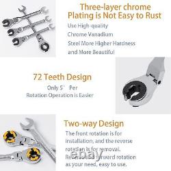 Ratcheting Wrench Set with Flex-Head and Open End, 180° Metric Tubing Combina