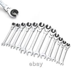 Ratcheting Wrench Set with Open Flex-head, 12PCS Metric (8-19mm) Combination
