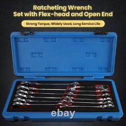 Ratcheting Wrench Set with Open Flex-head, 12PCS Metric (8-19mm) Combination