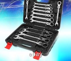 Ratcheting Wrench Tool Box Pivoting Head-Swivel 180 Degree Set Of 12 Pcs 15mm