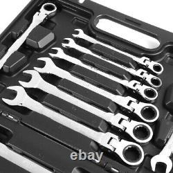 Ratcheting Wrench Tool Box Pivoting Head-Swivel 180 Degree Set Of 12 Pcs 15mm