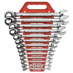 Reversible Combination Ratcheting Wrench Tool Set 13-Piece SAE 72-Tooth & Holder