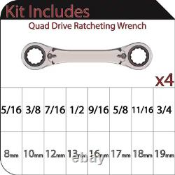 SAE/MM Quad Drive Ratcheting Wrench Set (4-Piece)