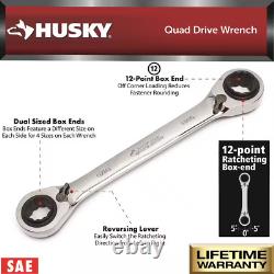 SAE/MM Quad Drive Ratcheting Wrench Set (4-Piece)