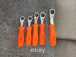 SNAP ON ORANGE HARD HANDLE Metric RATCHETING OFFSET BOX WRENCH SET 5 PIECE Set