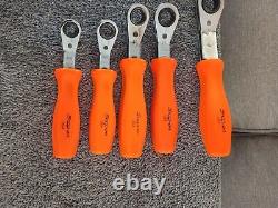 SNAP ON ORANGE HARD HANDLE Metric RATCHETING OFFSET BOX WRENCH SET 5 PIECE Set