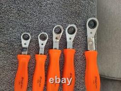 SNAP ON ORANGE HARD HANDLE Metric RATCHETING OFFSET BOX WRENCH SET 5 PIECE Set