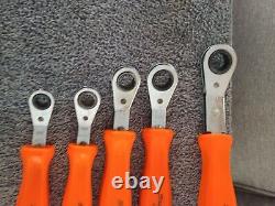 SNAP ON ORANGE HARD HANDLE Metric RATCHETING OFFSET BOX WRENCH SET 5 PIECE Set