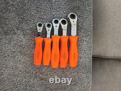 SNAP ON ORANGE HARD HANDLE Metric RATCHETING OFFSET BOX WRENCH SET 5 PIECE Set