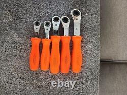 SNAP ON ORANGE HARD HANDLE Metric RATCHETING OFFSET BOX WRENCH SET 5 PIECE Set