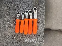 SNAP ON ORANGE HARD HANDLE Metric RATCHETING OFFSET BOX WRENCH SET 5 PIECE Set