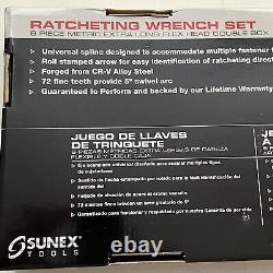 SUNEX 9923M 6 Piece Metric Extra Long Flex Head Double Box Ratcheting Wrench Set