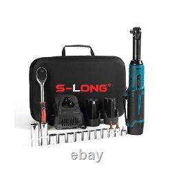S-LONG Cordless Ratchet Wrench Set with Extended Head, 3/8 400 RPM 12V Power