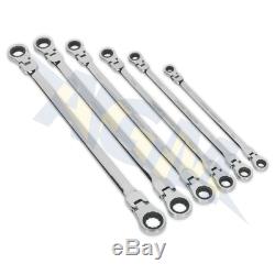 Sealey AK63832 Flexi-head Long Double End Ratchet Ring Spanner Set 6pc Metric