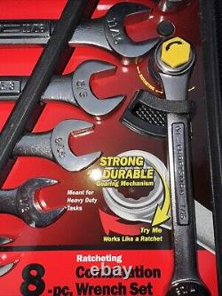 Sears Craftsman USA Nos 8pc Ratcheting Combination Wrench Set SAE 42444 Rare