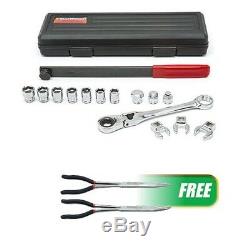 Serpentine Belt Tool Set withLocking Flex Head Ratcheting Wrench withFREE 2Pc Double
