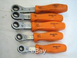 Set 5 Snap-On Orange Handled Metric Reversible Ratcheting Wrench 8,10,13,14,15mm