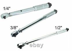 Set of 3 1/4 3/8 1/2 Torque Wrench Drive Click Type Snap Socket