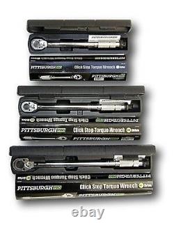 Set of 3 Pro Reversible Click Type Torque Wrench Sizes 1/4, 3/8, 1/2