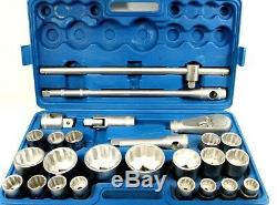 Shallow Socket Set 26pc 3/4 and 1 Inch Drive 21mm 65mm Metric Ratchet SS301