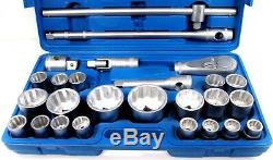 Shallow Socket Set 26pc 3/4 and 1 Inch Drive 21mm 65mm Metric Ratchet SS301