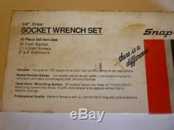 Snap On 10 Piece 3/8 Socket Wrench Set, Ratchet, 3/8 to 3/4 Sockets, Extensions