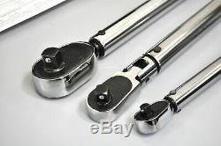 Snap-On 1/4 3/8 1/2 Dr Adjustable Click Type Flex Ratchet Torque Wrench Set