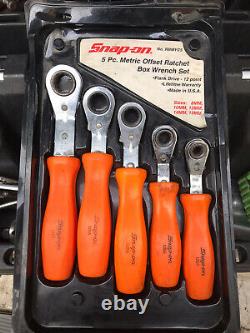 Snap-On 5 Piece Orange Handle Metric Offset Ratchet Box Wrench Set /spanner Set
