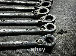 Snap On 7 pc 12-Point SAE Reversible Ratchet Wrench Set 3/8-3/4 Read details