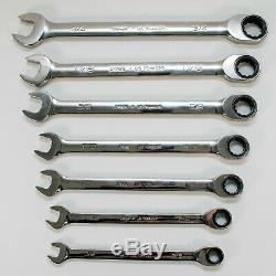 Snap On OEX707 7 pc 12-Point SAE Ratcheting Combination Wrench Set (3/8-3/4)
