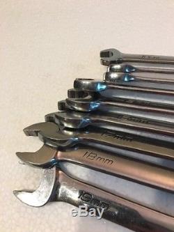 Snap On Tools 9 Pc Flank Drive Metric Ratcheting Combo Wrench Set, Missing 1