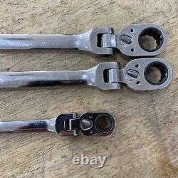 Snap on Tools 3pc 12pt Metric Double Flex Reverse Ratcheting Wrench Set XFRRM705