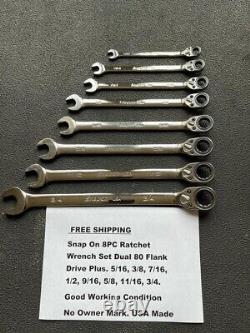 Snap on ratcheting wrench set sae 8PC flank drive plus dual 80