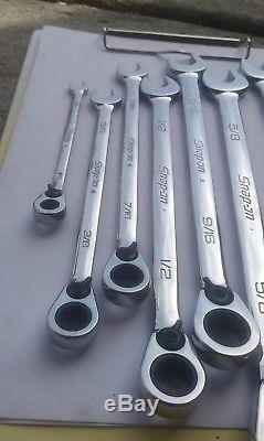 Snap on tools ratcheting wrench set soexr707 flank drive plus new + soexr8 1/4