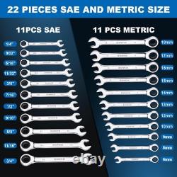 Spurtar 22 Pieces Ratcheting Wrench Set 1/4''-3/4'' & 6-18mm Silver