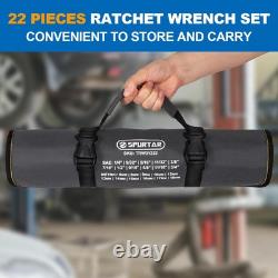 Spurtar 22 Pieces Ratcheting Wrench Set 1/4''-3/4'' & 6-18mm Silver