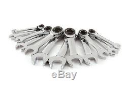Stubby Ratcheting Combination Wrench Set with Store and Go Keeper Metric 12-Pc