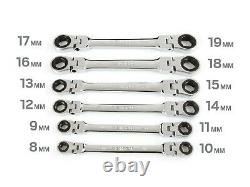 TEKTON Flex Ratcheting Box End Wrench Set, 6-Piece (8-19 mm) -with Wrench Keeper