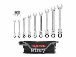 TEKTON Flex Ratcheting Combination Wrench Set 9-Piece 1/4-3/4 in. Pouch W