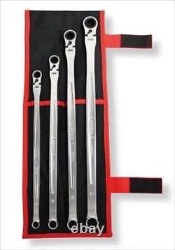 TONE Long Flexible Head Ratchet Ring Wrench Set of 4 Pieces RMA400L